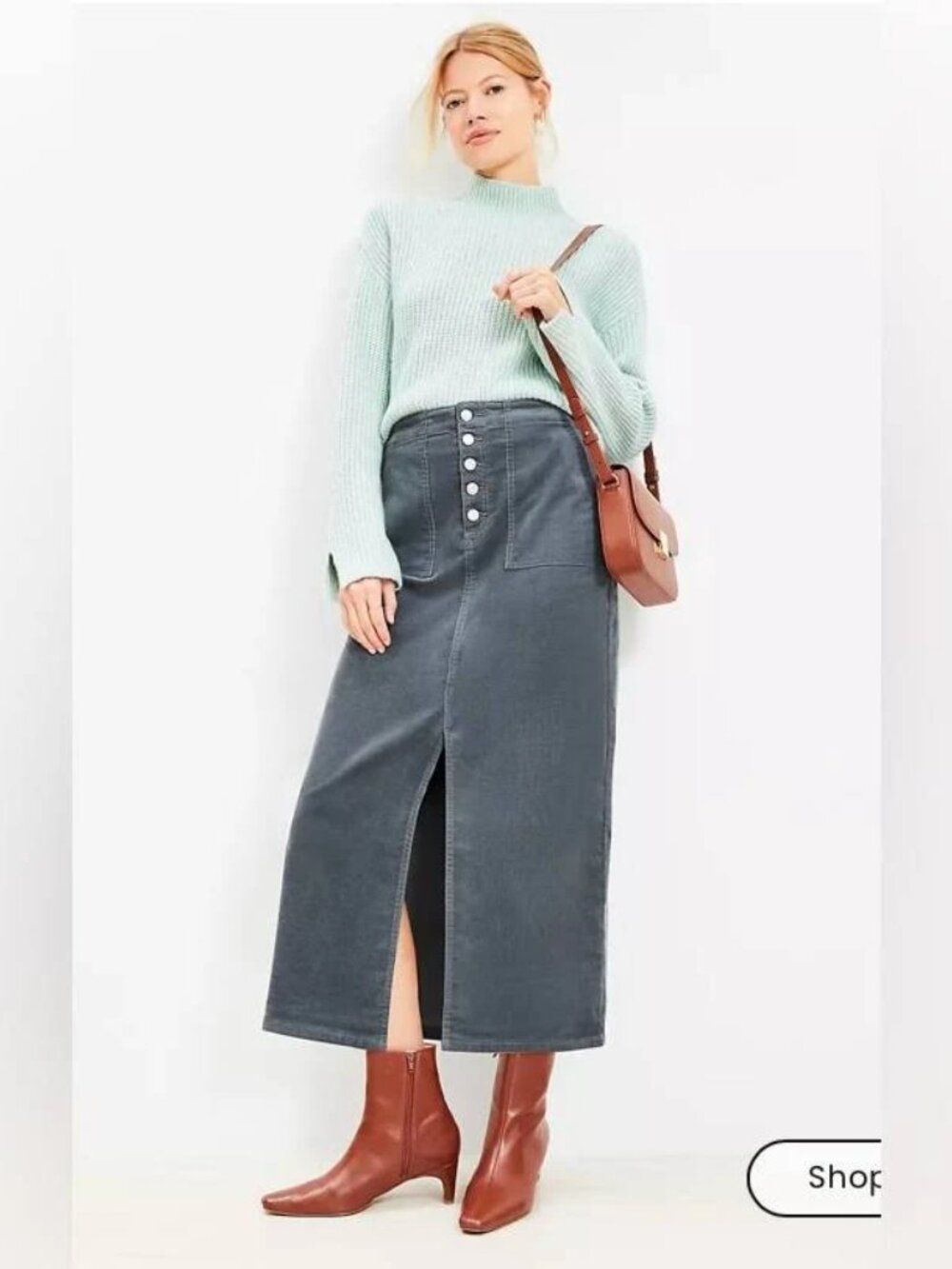 LOFT Corduroy Button Front Midi Pocket Skirt sz2 - Picture 3 of 14